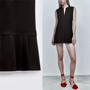Zara NWOT pleated hem black mini dress, v-neck sleeveless black summer dress